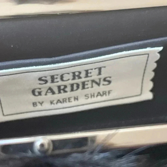 Secret Gardens by Karen Sharf black pom-pom rhinestone baguette clutch - Picture 8 of 11